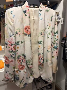 Truth and Pride Cream Floral Blazer with Pink & Green Accents